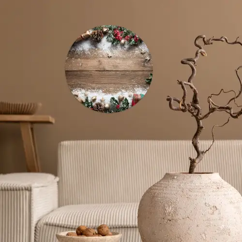 Kerstdecoratie - Geschenken - Hout - Veelkleurig Wandcirkel behangsticker klein -sfeer1
