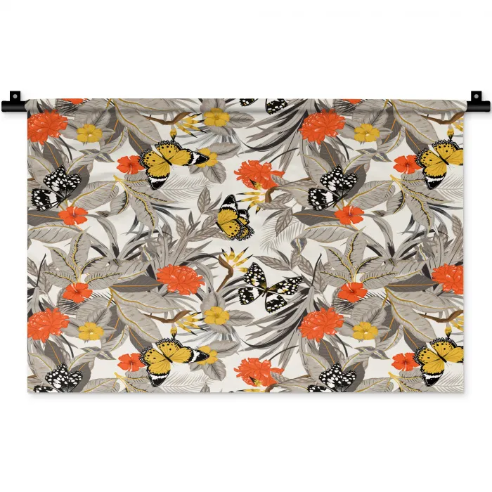 Tropisch - Zomer - Vlinder - Bloemen Wandkleed katoen klein 269 -zz3d