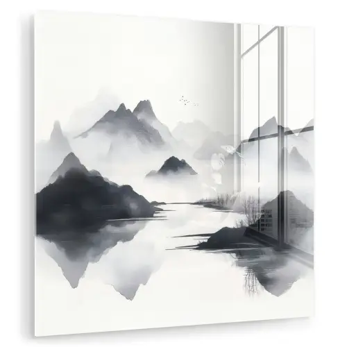 Bergen - Mistig - Water - Wit plexiglas 5mm klein -zzzproduct_nieuw
