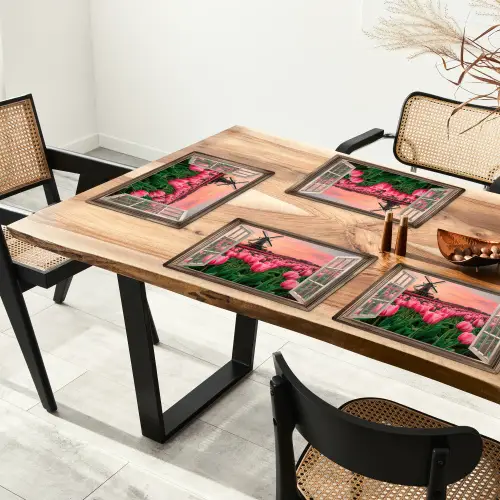 Doorkijk - Tulpen - Bloemen - Molen - Raam Placemat vinyl groot -zzsfeer4_Kitchenyeah-website