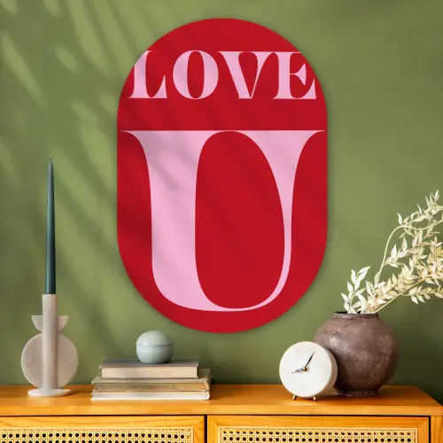 Rood - Love - Valentijn - Roze Wandcirkel Ovaal Glas middel -sfeer2