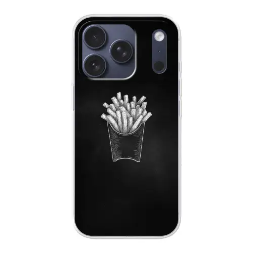 Friet - Witte krijttekening - Zwart Telefoonhoesje iPhone 17 Pro klein -3d