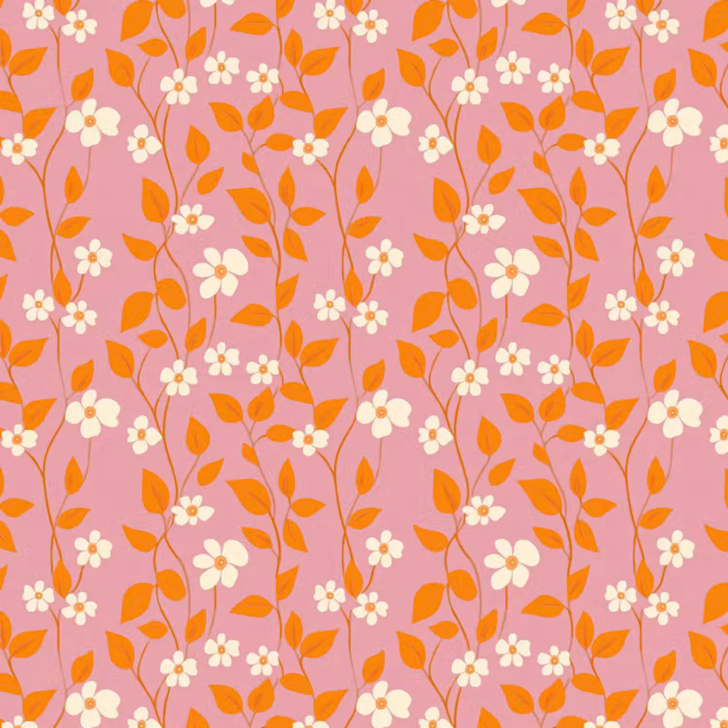 Behang - Bloemen - Patroon - Oranje