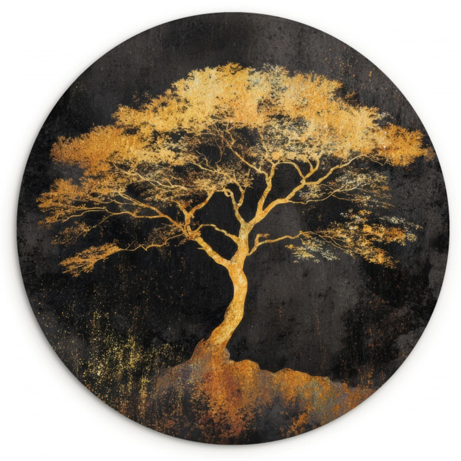 Boom - Schilderij - Goud - Abstract Wandcirkel kunststof plaat 5mm dik klein -3d