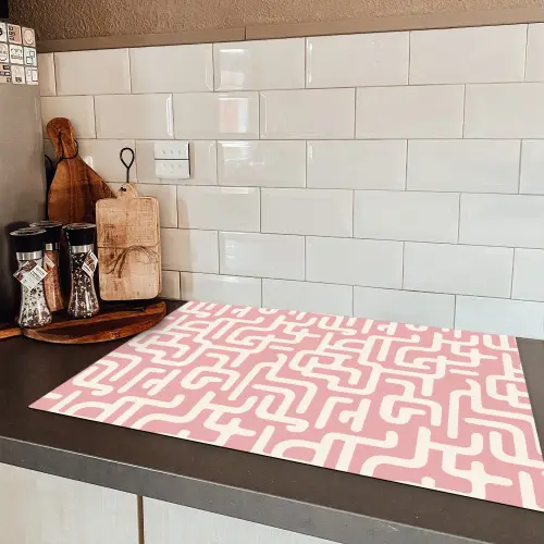 Doolhofpatroon - Roze - Wit - Abstract Inductie beschermer vinyl 3mm klein 276 -sfeer3