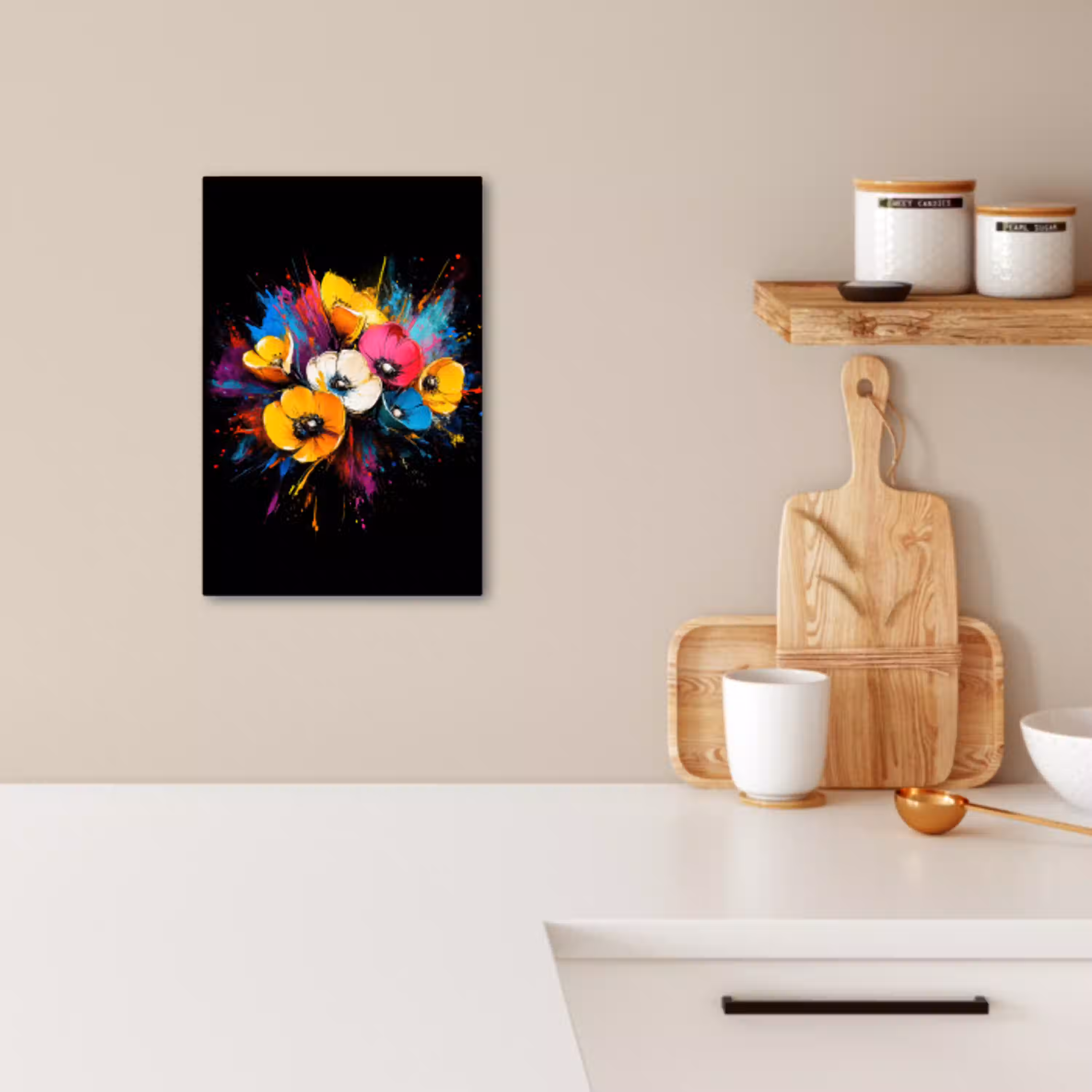 Bloemen - Kleurrijk - Graffiti - Modern - Boeket KitchenYeah - Keuken - Canvas klein -sfeer1