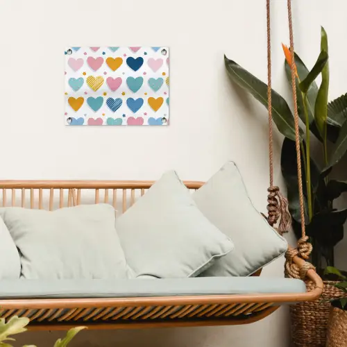 Hartjes - Pastel - Kleurcontrast - Handgetekend tuinposter los doek klein -sfeer7