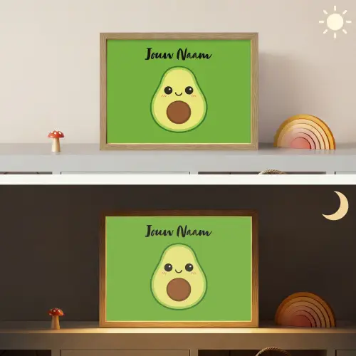 Avocado - Groen - Pit - Gezichtje Light Box met batterij (Wandlamp kind) middel -sfeer3_kind