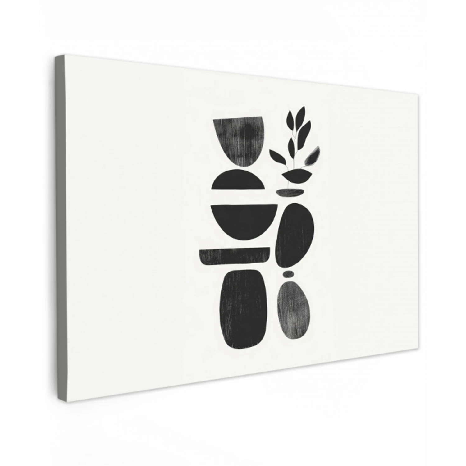 Japandi - Zwart - Abstract canvas 2cm klein -z3d