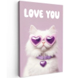 Kat - Love - Paars - Valentijn Tuinposter op houten frame 2 cm dik klein -3d