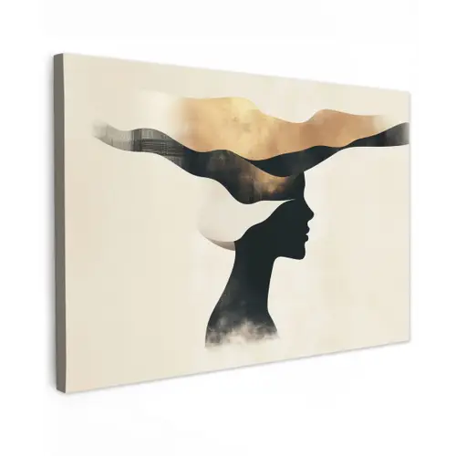 Vrouw - Golven - Zwart Tuinposter op houten frame 2 cm dik klein -3d
