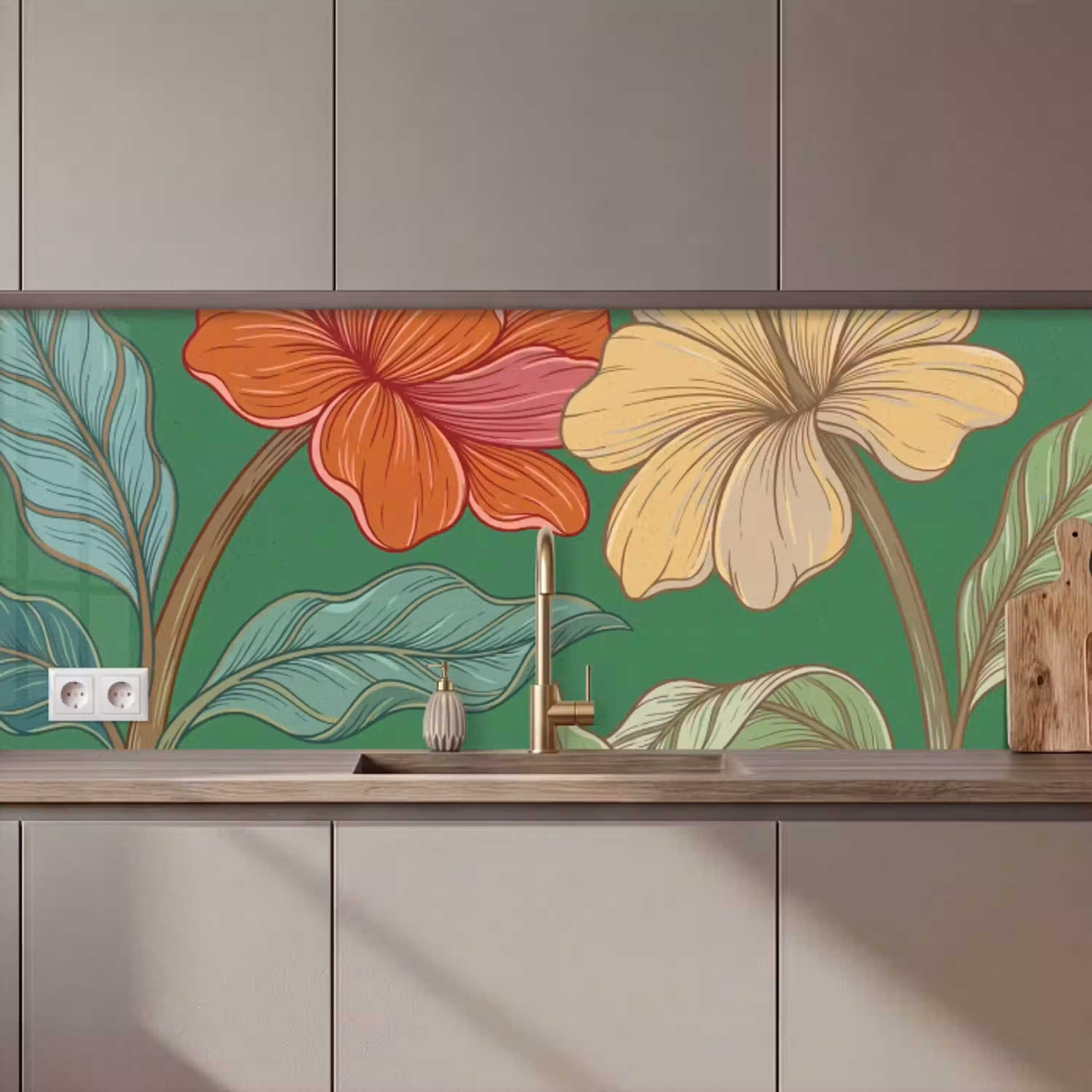 Bloemen - Groen - Illustratie keuken achterwand 2 middel zz_3dshopping