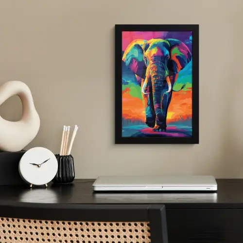 Olifant - Kleurrijk - Lucht - Abstract fotolijst zwart zonder passe partout klein -sfeer1
