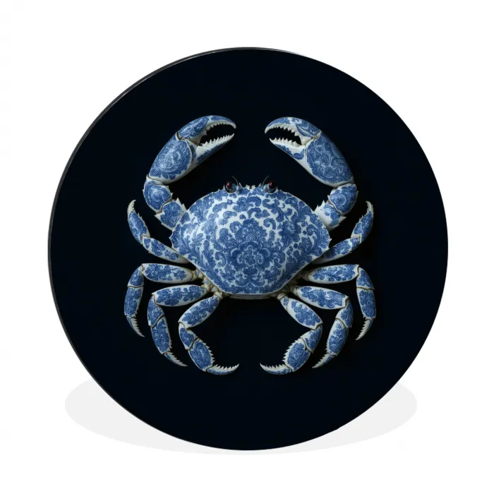 Krab - Delfts blauw - Dieren Wandcirkel aluminium klein -3d