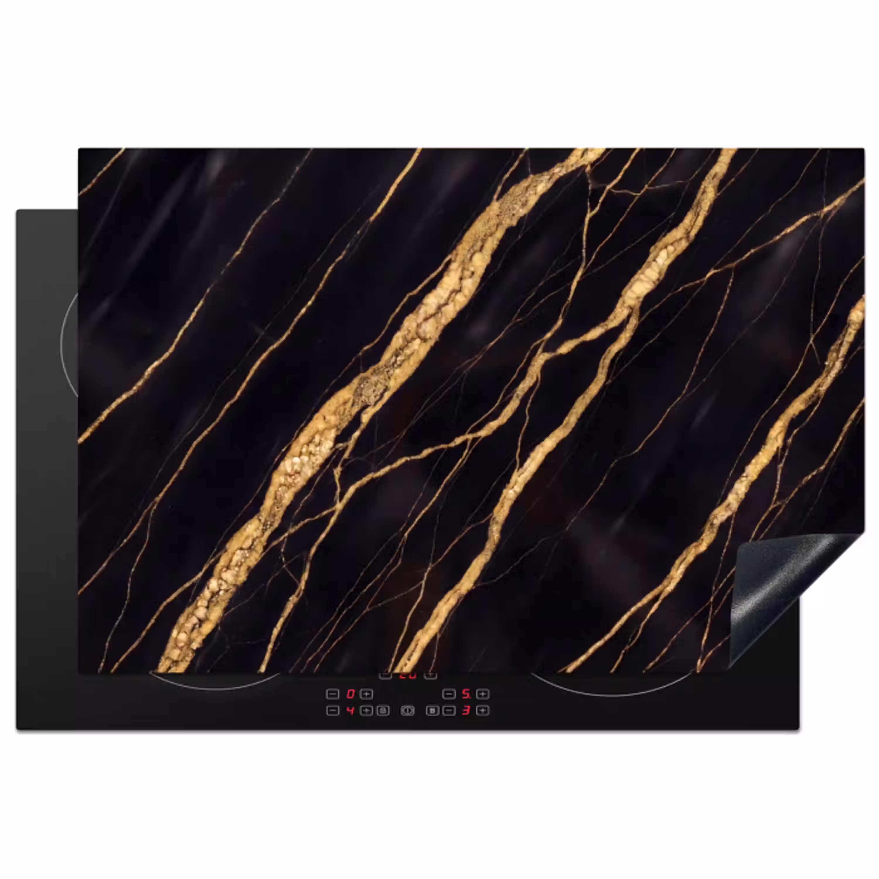 Marmer - Goud - Textuur - Abstract - Zwart Inductie beschermer vinyl 3mm klein -3d