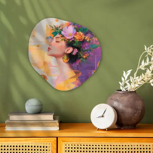Abstract - Vrouw - Bloemenkroon - Goud Wandcirkel Organisch Forex 3mm klein -sfeer2