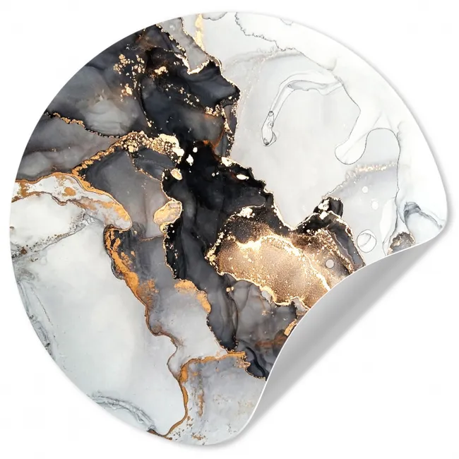 Marmer - Zwart - Wit - Goud - Luxe - Abstract Wandcirkel behangsticker klein -3d
