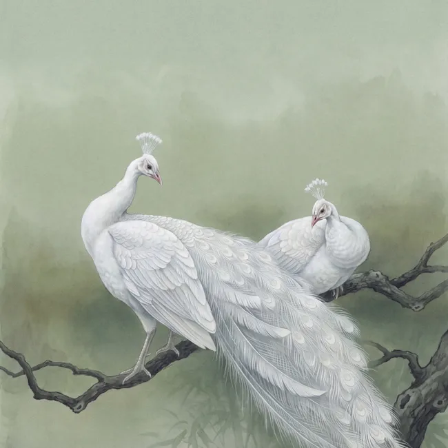 Behang - Pauwen - Wit - Natuur - Groen