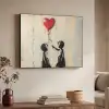 Street art - Banksy - Ballon - Graffiti - Hart Textielframe zwart klein -sfeer3