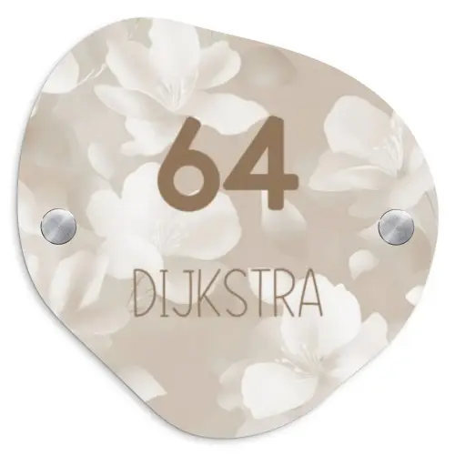 Beige bloemen - Modern Naambord Organisch middel -3d