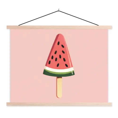 Watermeloen - Ijsje - Pitjes - Rood textielposter latten blank klein -3d