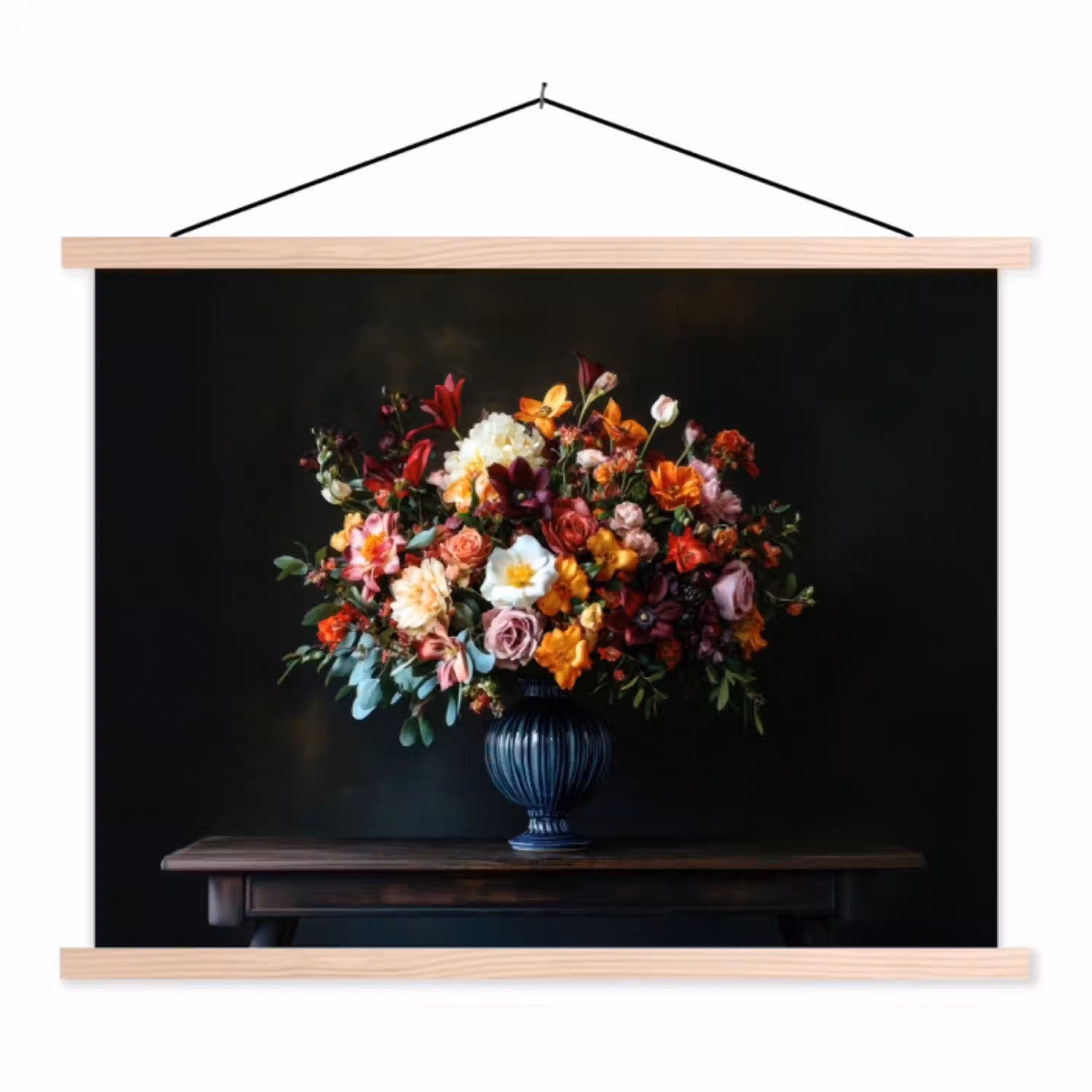 Groot - Bloemen - Vaas - Boeket textielposter latten blank klein -3d