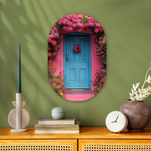 Bloemen - Deur - Roze Wandcirkel Ovaal Forex klein -sfeer2