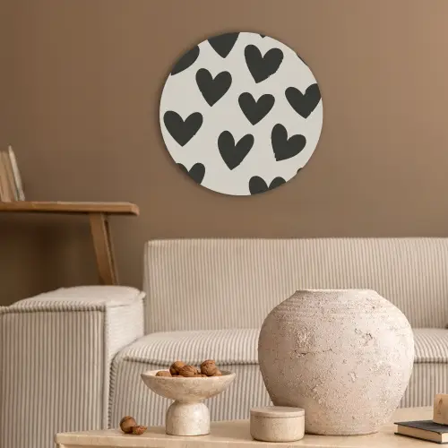 Hartjes - Zwart - Beige Akoestische PET Vilt - Rond klein -sfeer1