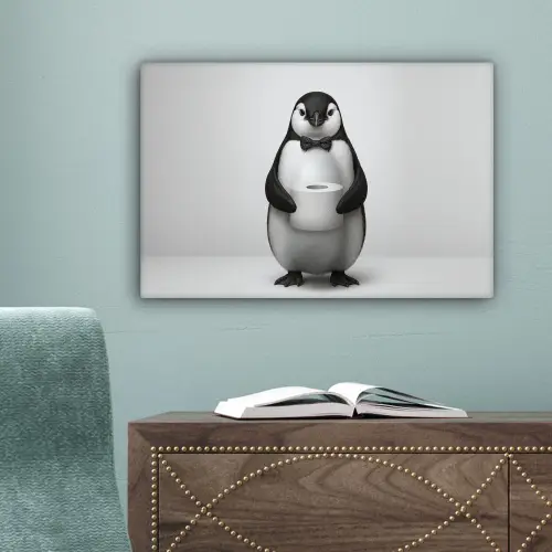 Pinguïn - WC rol - Wit canvas 2cm klein -sfeer4