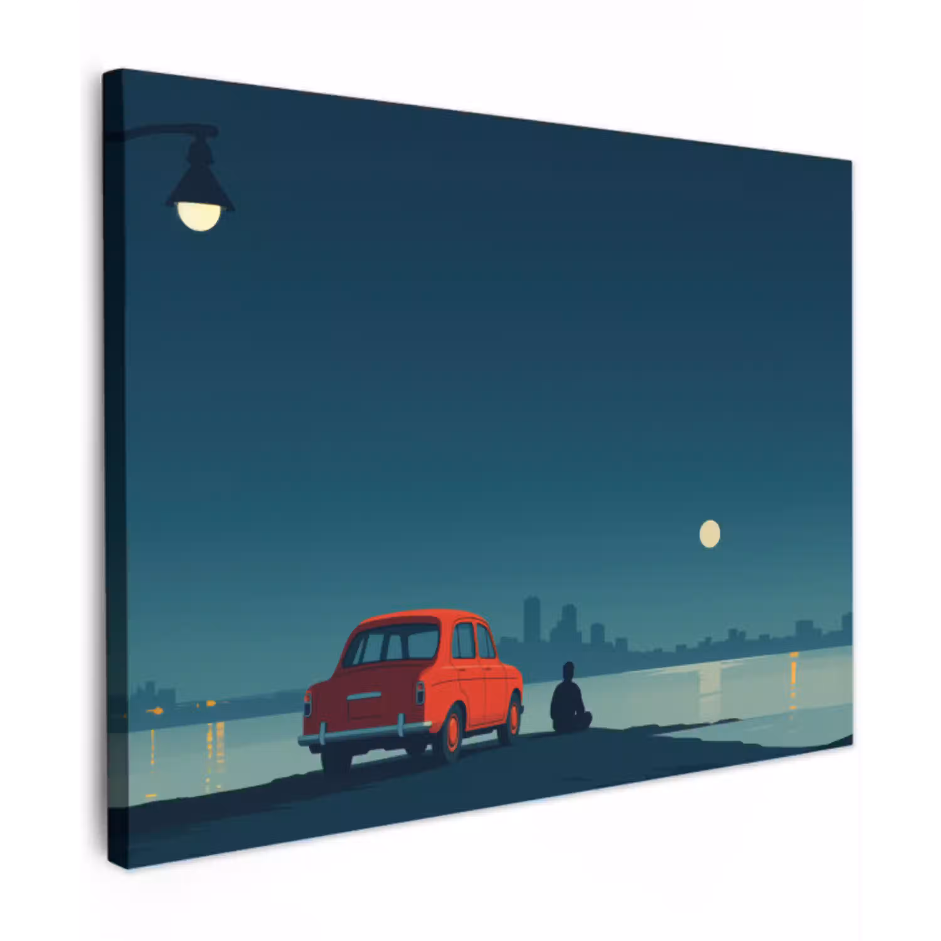 Auto - Volle maan - Uitkijkend over water canvas 2cm middel -z3d