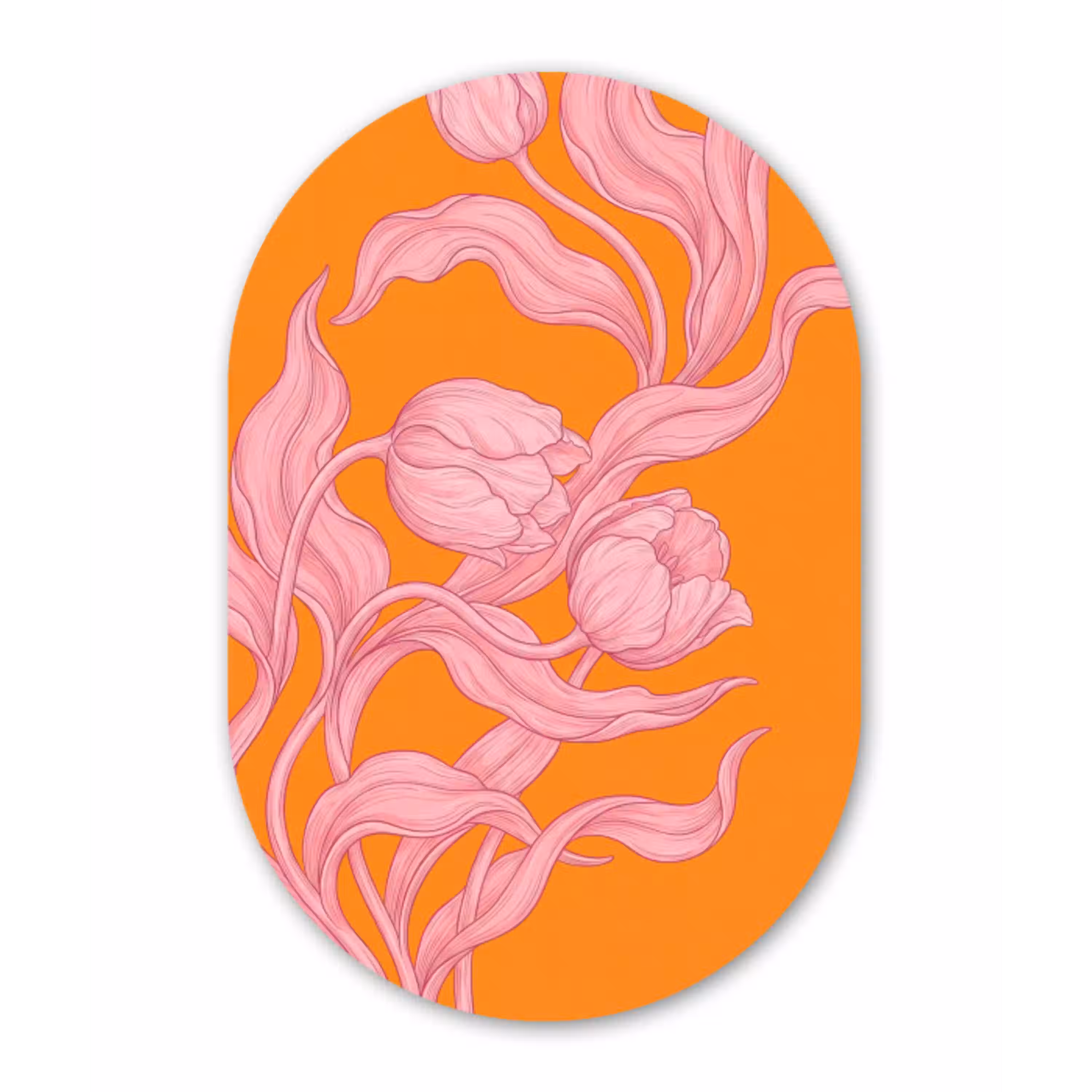 Roze bloemen - Modern Wandcirkel Ovaal Aluminium middel -3d