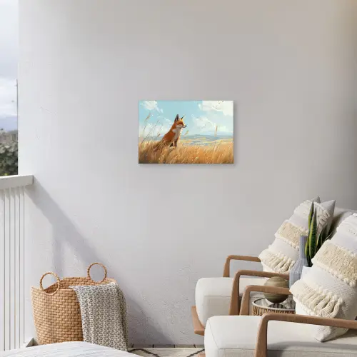 Vos - Gras - Wolken - Oranje Tuinposter op houten frame 2 cm dik klein -sfeer1