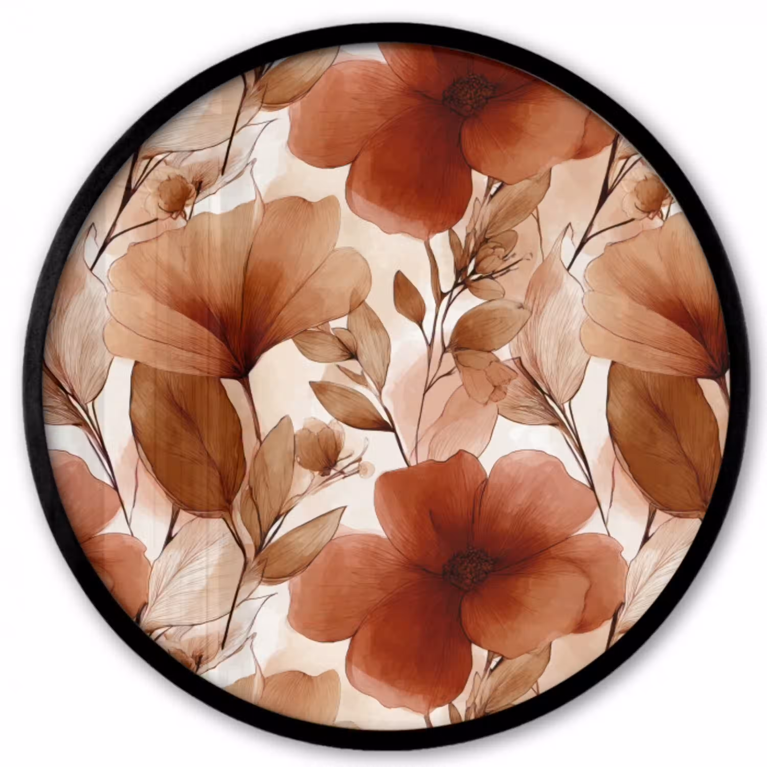 Bloemen - Aquarel - Botanisch - Terracotta Fotolijst rond zonder passe partout klein 856 -3d