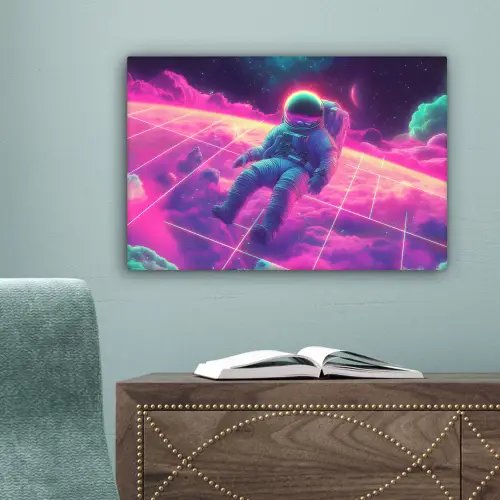 Astronaut - Neon - Roze - Wolken canvas 2cm klein -sfeer4
