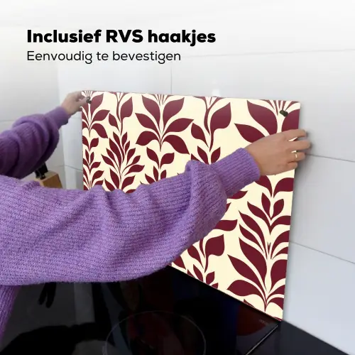 Abstract - Bladeren - Burgundy Inductie beschemer met haakjes klein 777 -ky-ophangen-nl