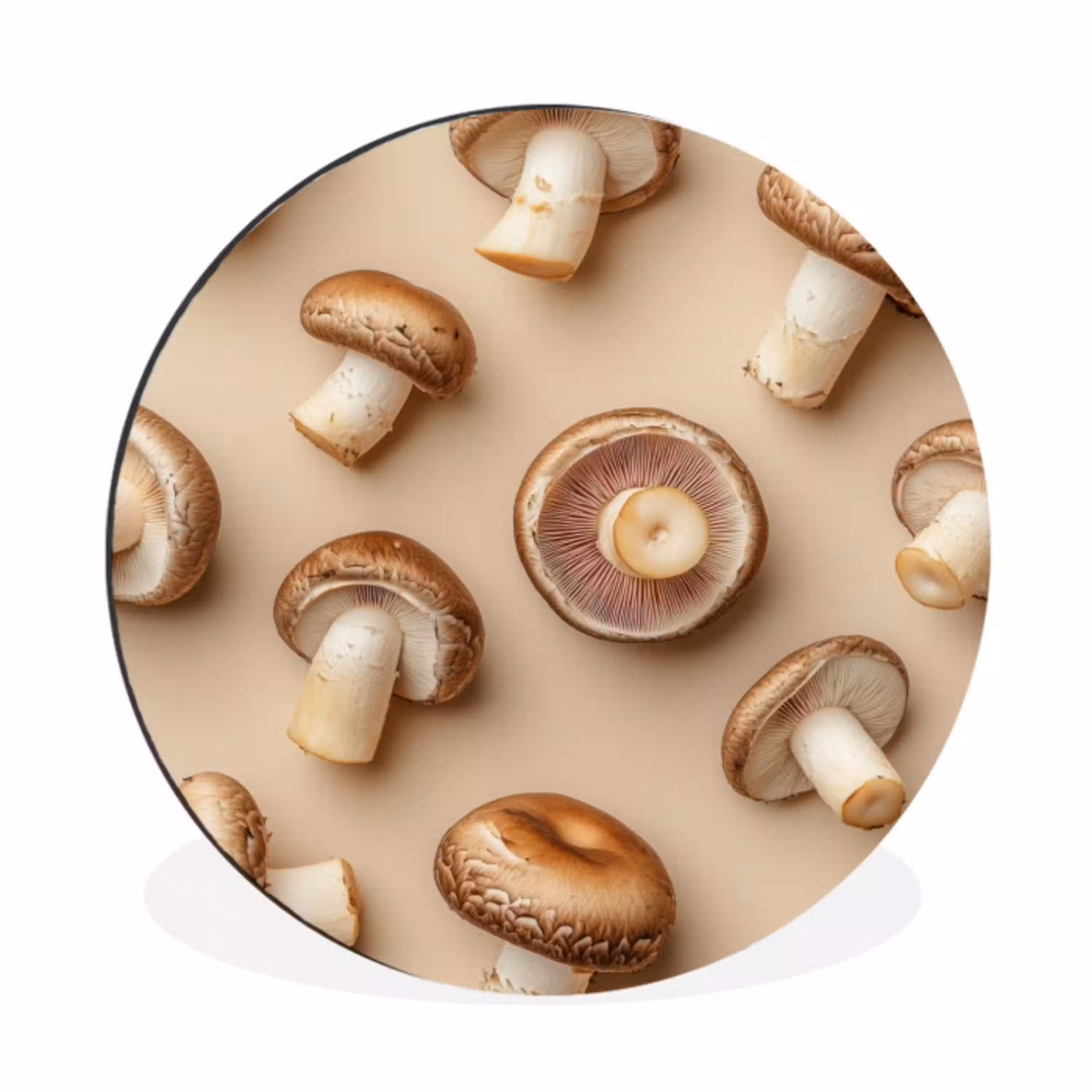 Kastanje Champignons - Beige Wandcirkel aluminium klein -3d
