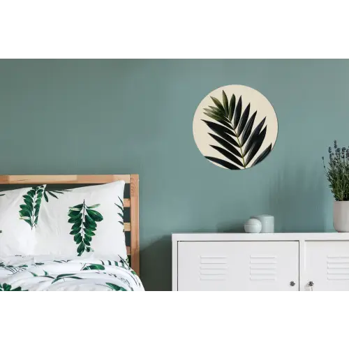 Palmblad - Donkere bladen - Subtiel Wandcirkel aluminium klein -slaapkamer