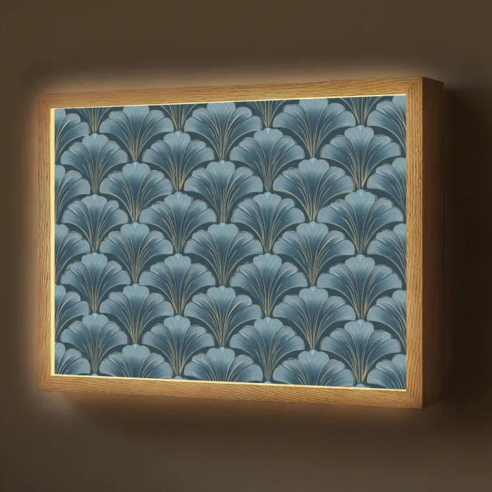 Patroon - Ginkgoblad - Blauw Light Box met batterij (Wandlamp) middel 907 -z3d_website