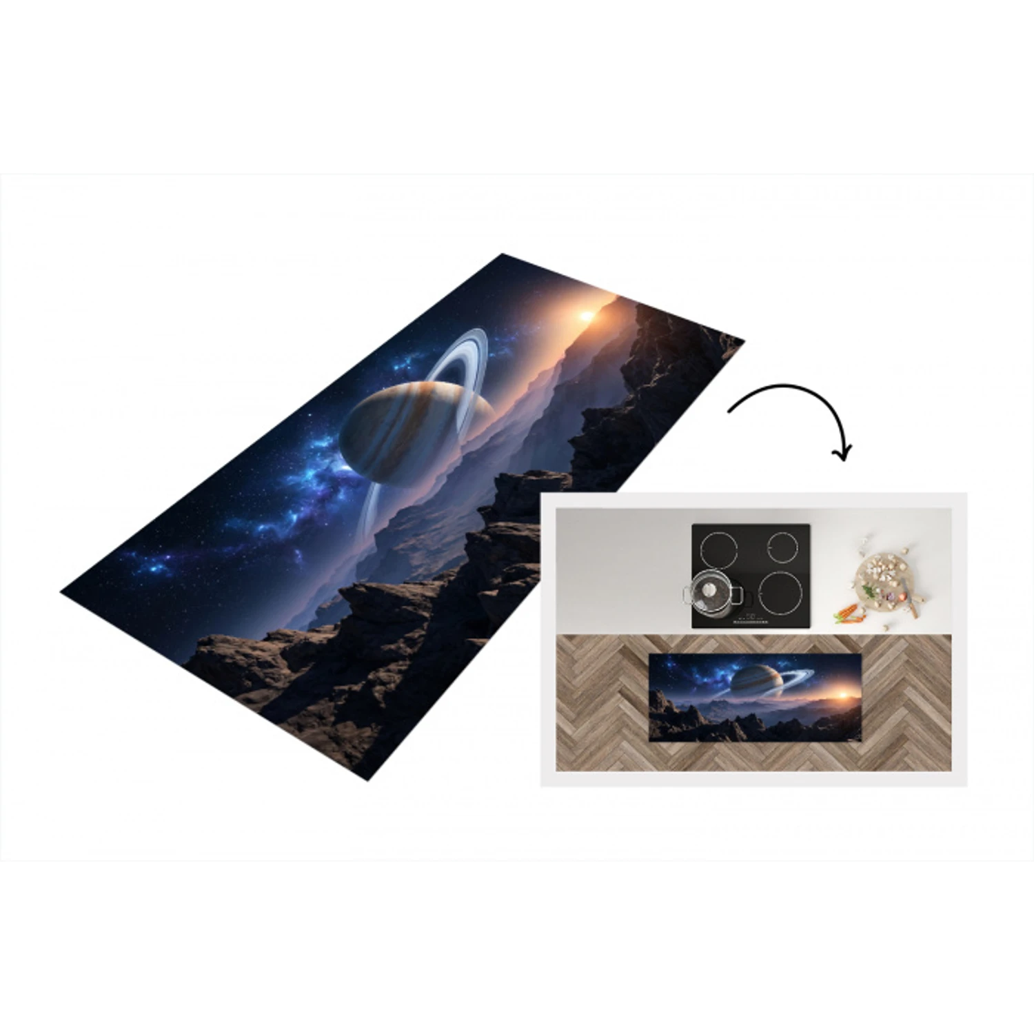 Fantasy - Kosmos - Landschap Keukenloper - keukenmat middel -3d