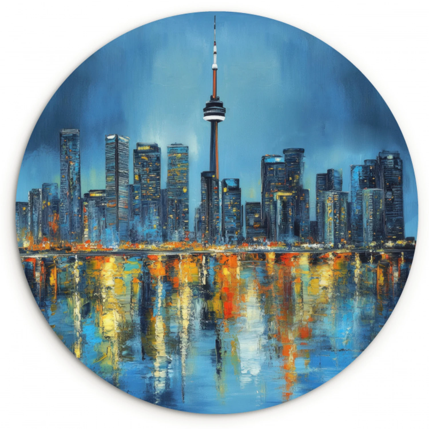 Skyline Toronto - Water - Stadslichten - Toren Wandcirkel kunststof plaat 5mm dik klein -3d