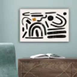 Kunst - Abstract - Zwart - Modern - Beige canvas 2cm klein -sfeer4