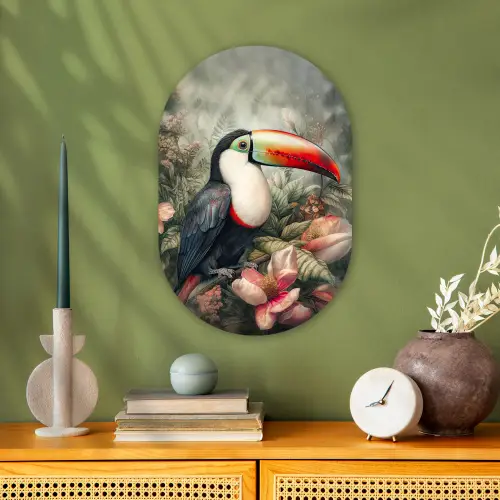 Toekan - Vogels - Bloemen - Planten - Tropisch Wandcirkel Ovaal Forex klein -sfeer2