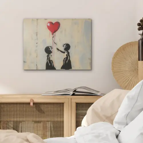 Street art - Banksy - Ballon - Graffiti - Retro PET vilt klein -sfeer3