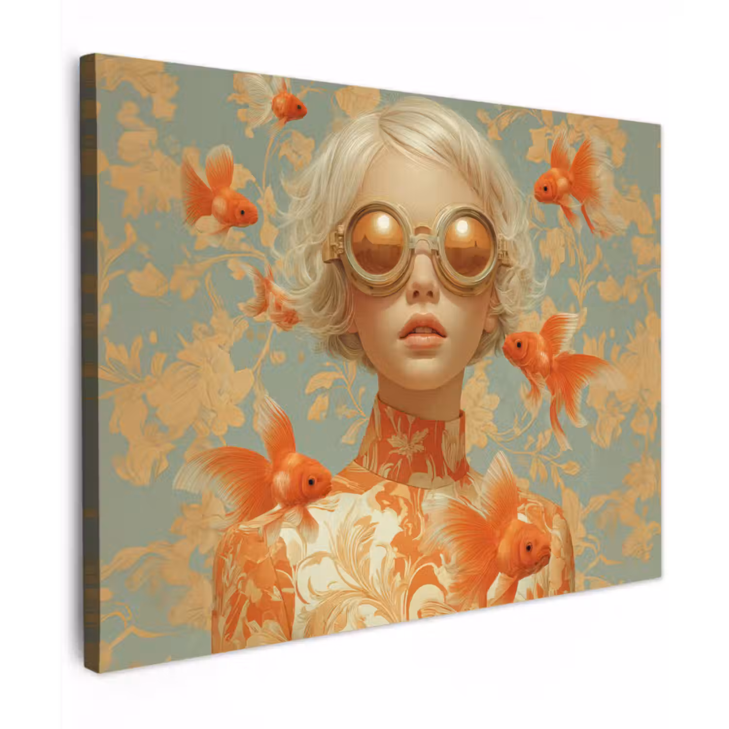 Canvas schilderij - Goudvissen - Oranje - Vrouw - Blond