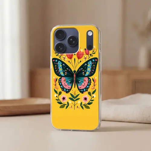 Bloemen - Kleurrijk - Vlinder - Sierlijk Telefoonhoesje iPhone 17 Pro klein -sfeer2