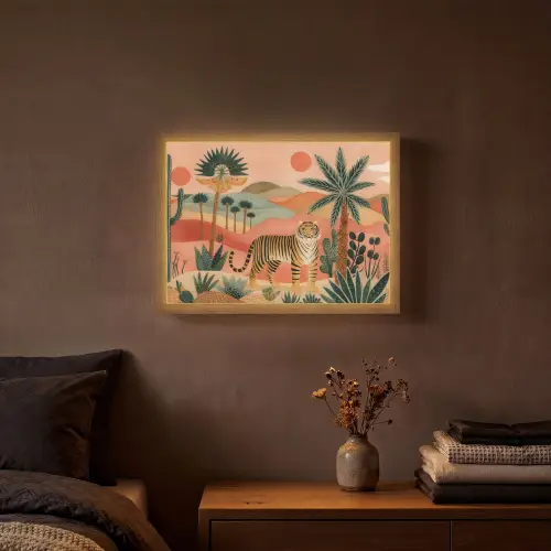 Tijger - Kleurrijk - Palmen - Cactus Light Box met batterij (Wandlamp) middel -sfeer4