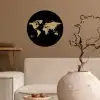 Wereldkaart - Beige - Zwart Wandcirkel behangsticker klein -sfeer1