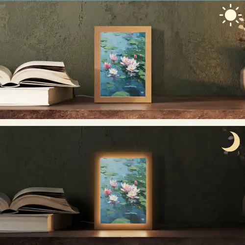 Waterlelies - Bloemen - Roze - Water Light Box met kabel (Tafellamp) klein -sfeer3