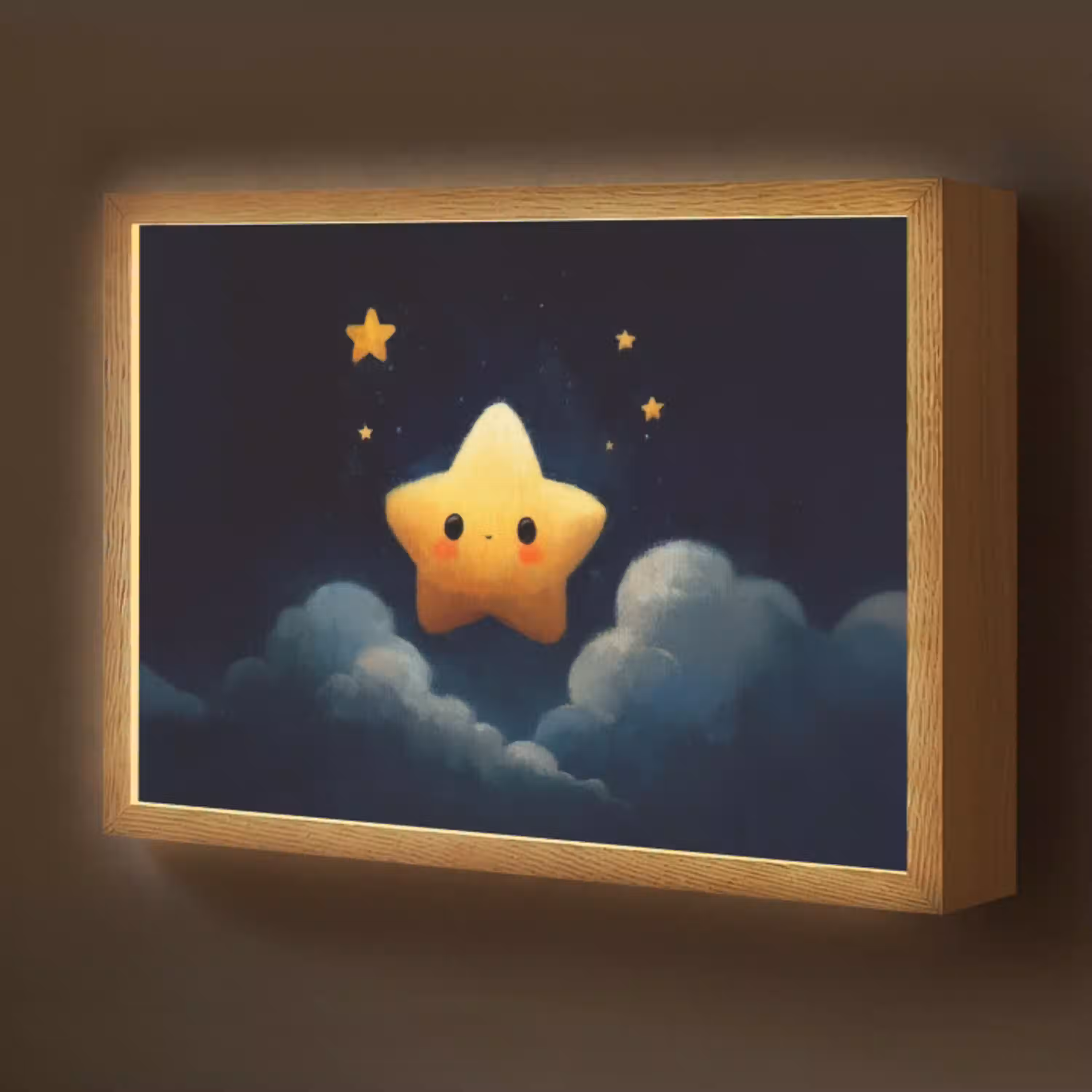 Ster - Gezichtje - Nacht - Wolken Light Box met batterij (Wandlamp kind) middel -z3d_website