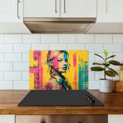 Vrouw - Verfstrepen - Gekleurd keuken achterwand spatscherm klein -sfeer2